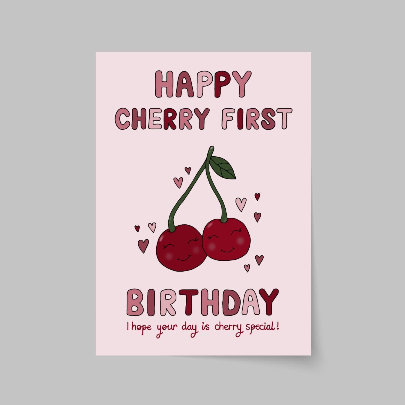 Cherry First Birthday Card