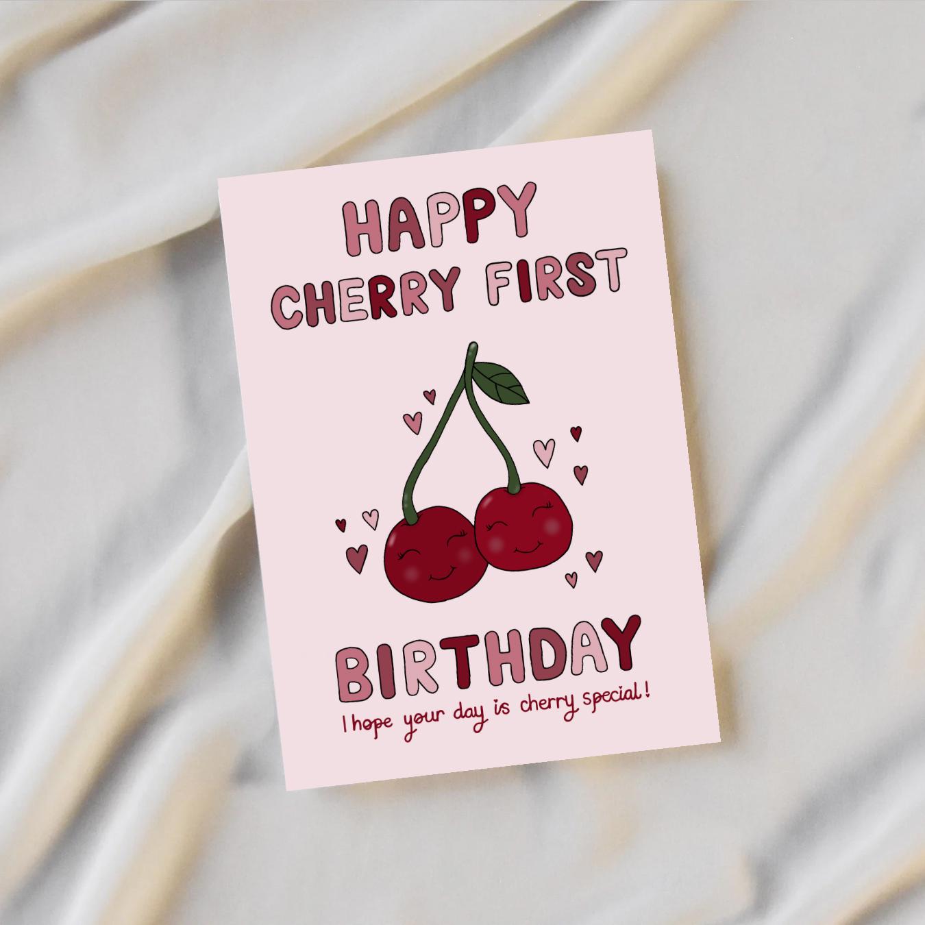 Cherry First Birthday Card