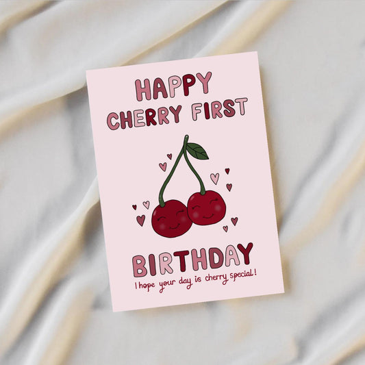 Cherry First Birthday Card