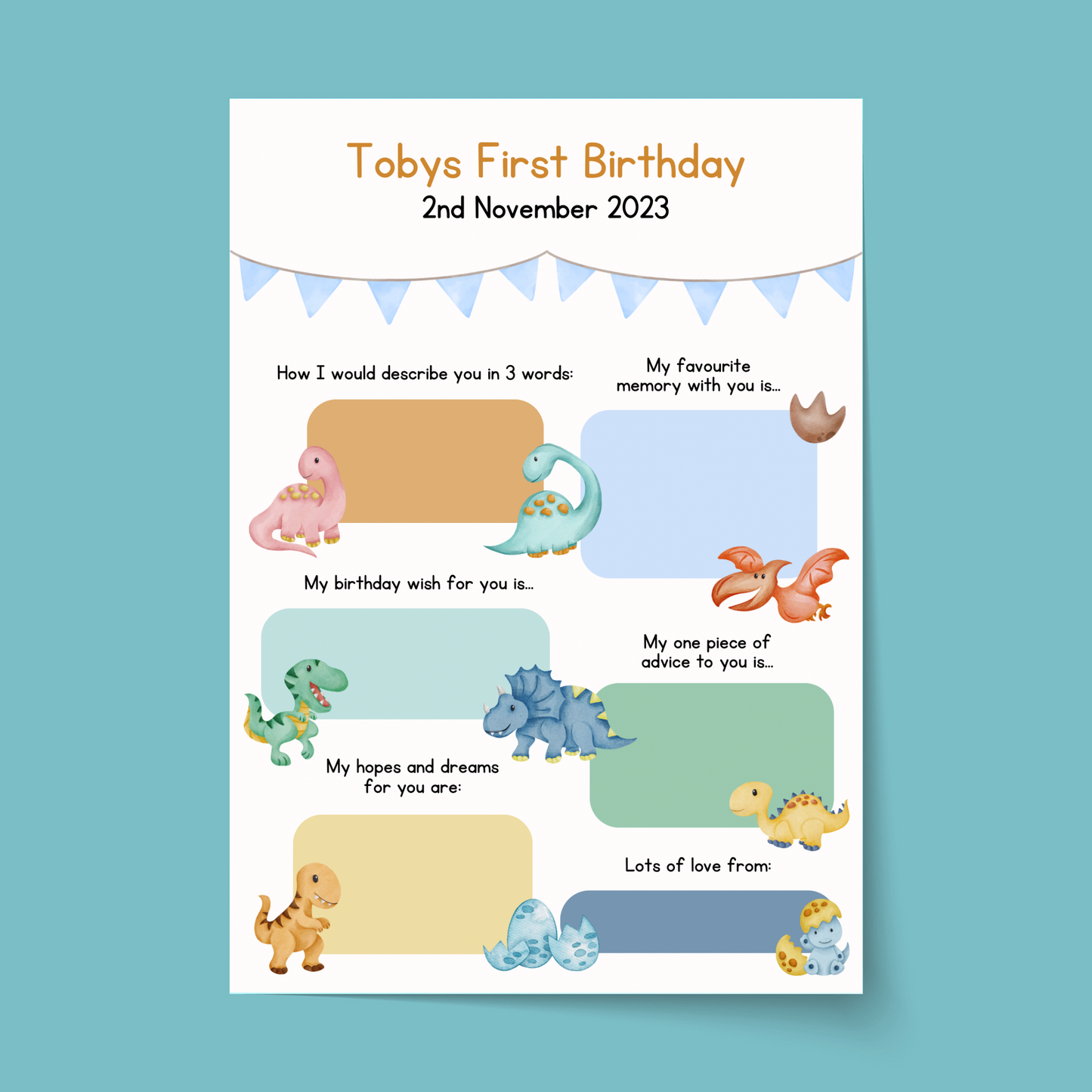 Personalised Dinosaur First Birthday Time Capsule Cards