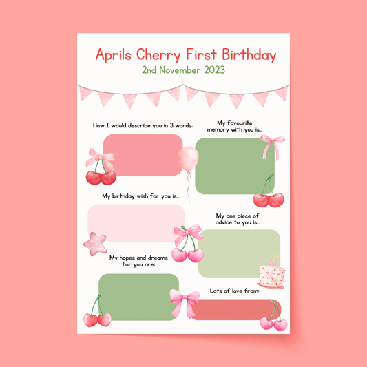 Personalised Cherry First Birthday Time Capsule Cards