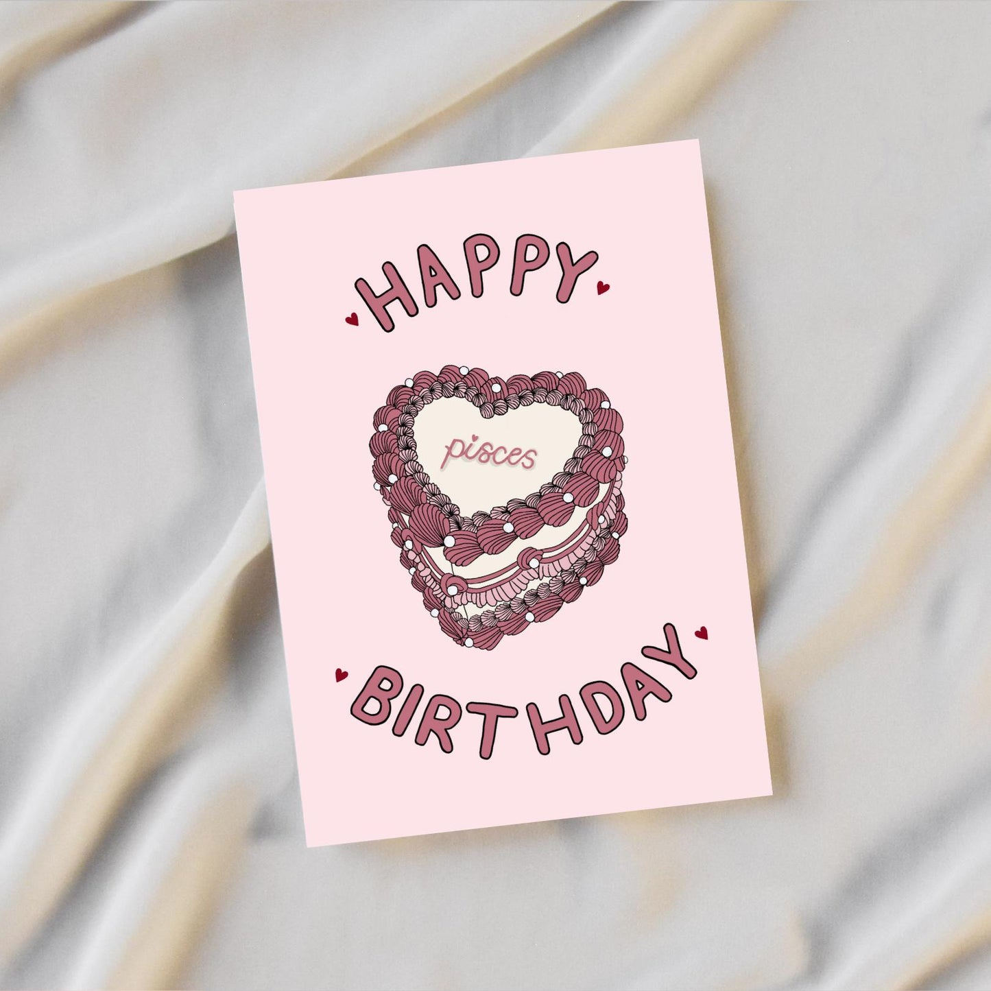 Vintage Heart Cake Zodiac Birthday Card
