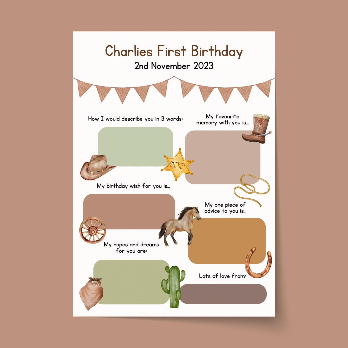 Personalised Cowboy First Birthday Time Capsule Cards