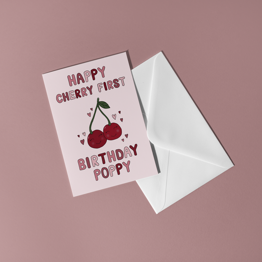 Personalised Cherry First Birthday Card