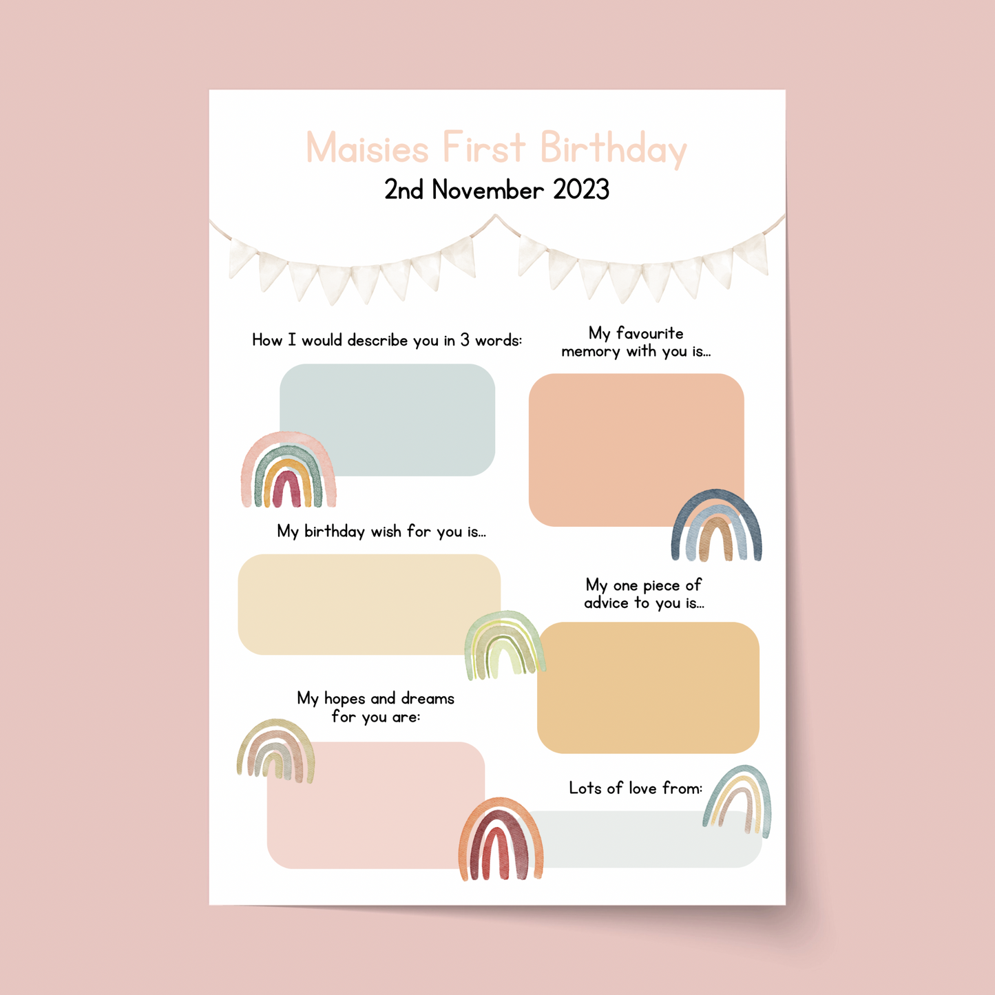 Personalised Rainbow First Birthday Time Capsule Cards