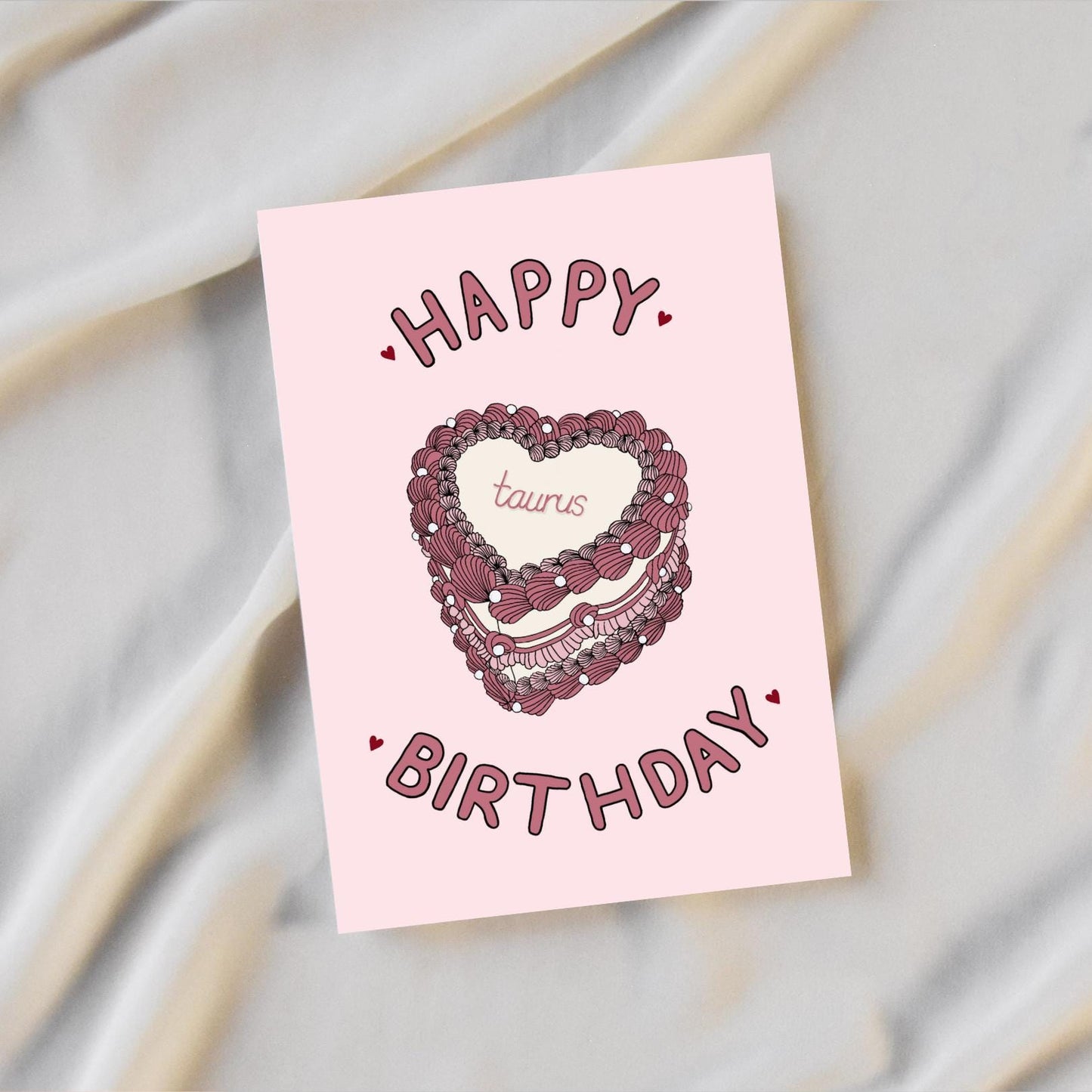 Vintage Heart Cake Zodiac Birthday Card