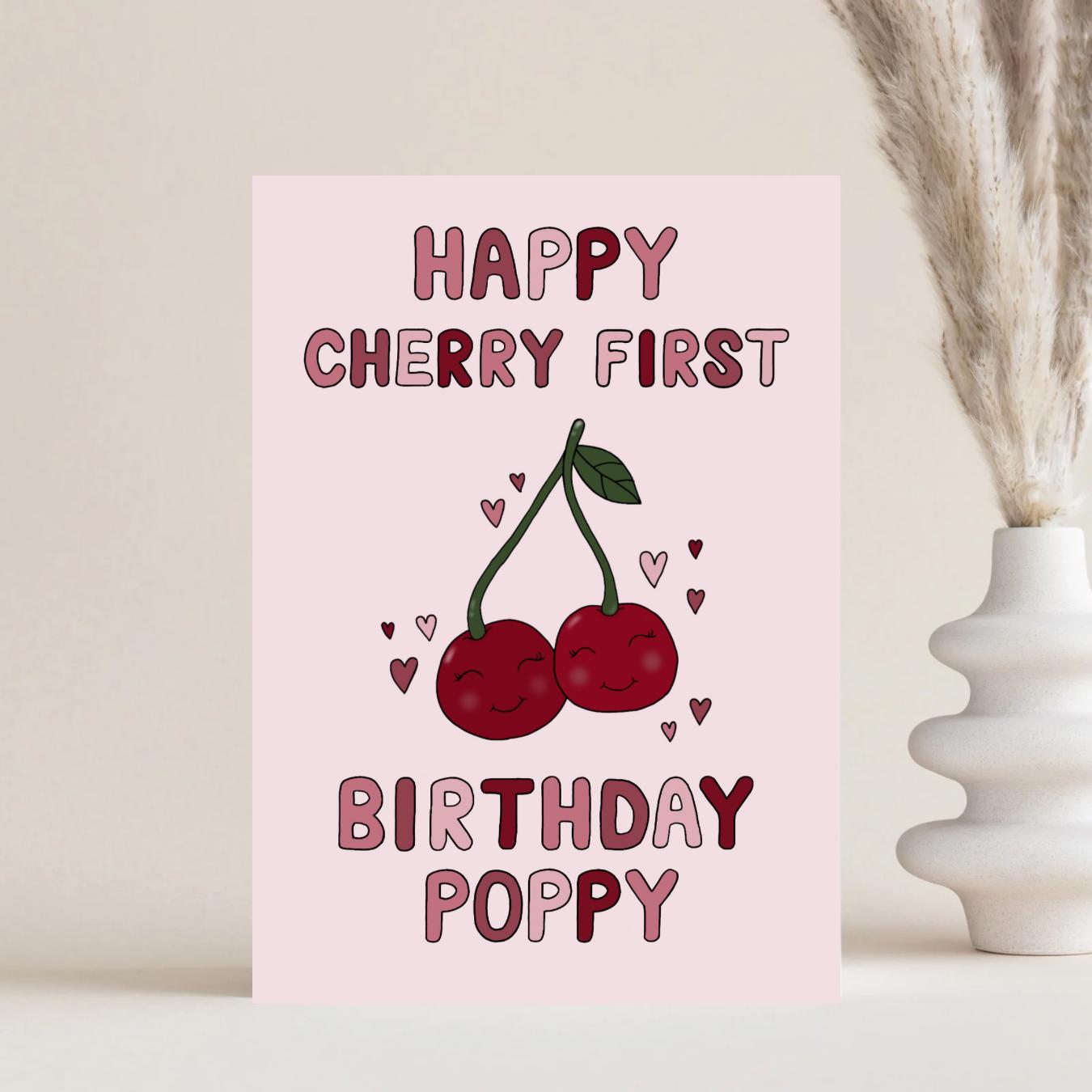 Personalised Cherry First Birthday Card