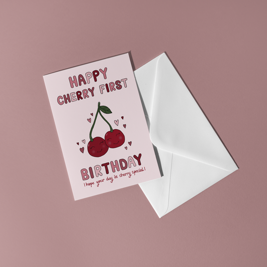 Cherry First Birthday Card
