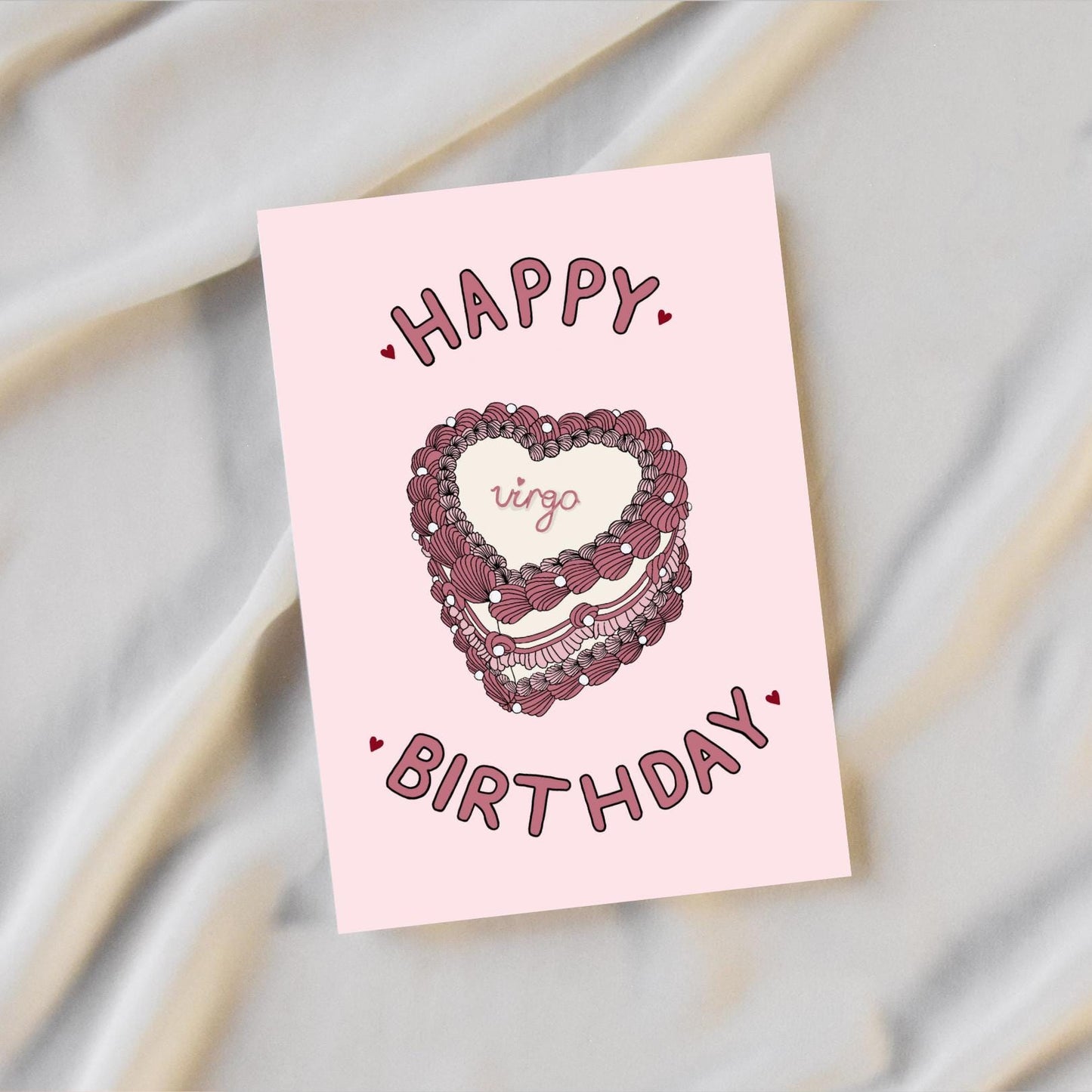 Vintage Heart Cake Zodiac Birthday Card