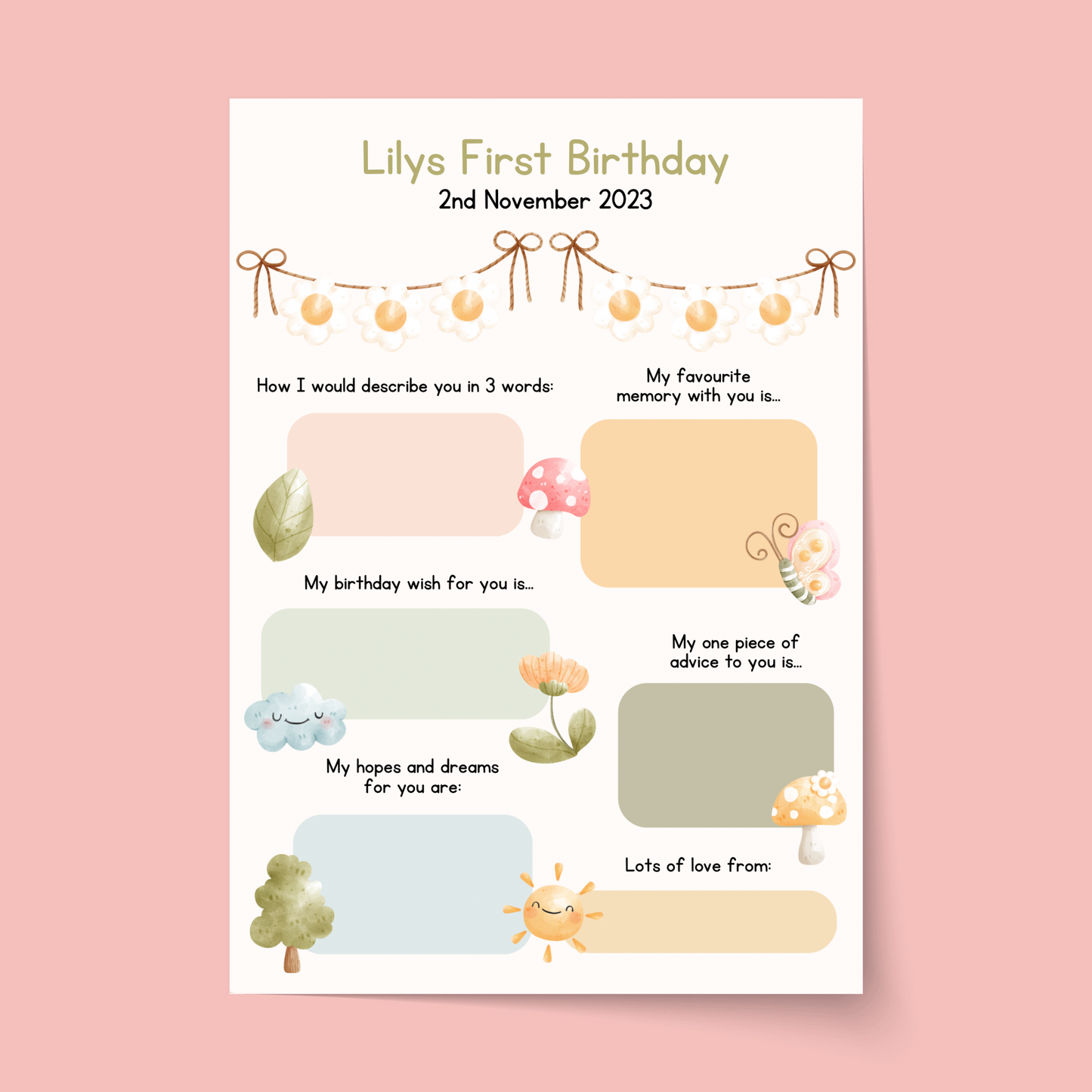Personalised Nature First Birthday Time Capsule Cards