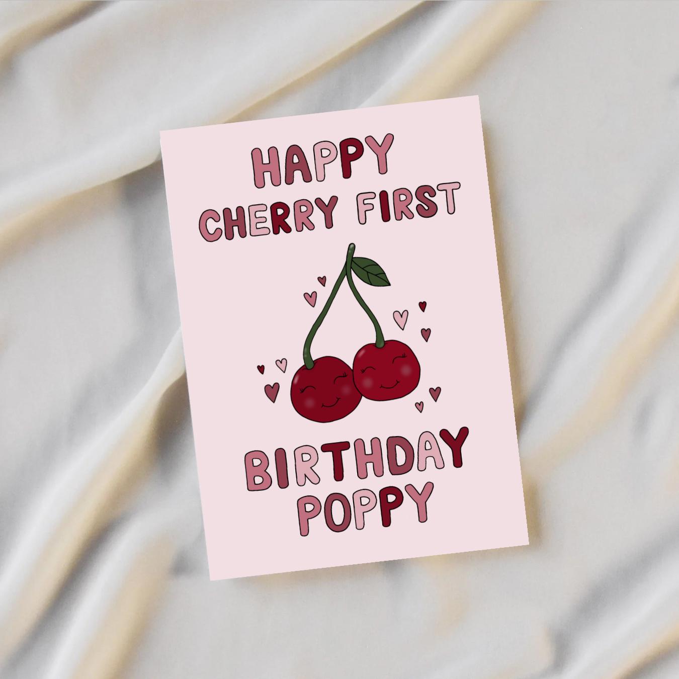 Personalised Cherry First Birthday Card