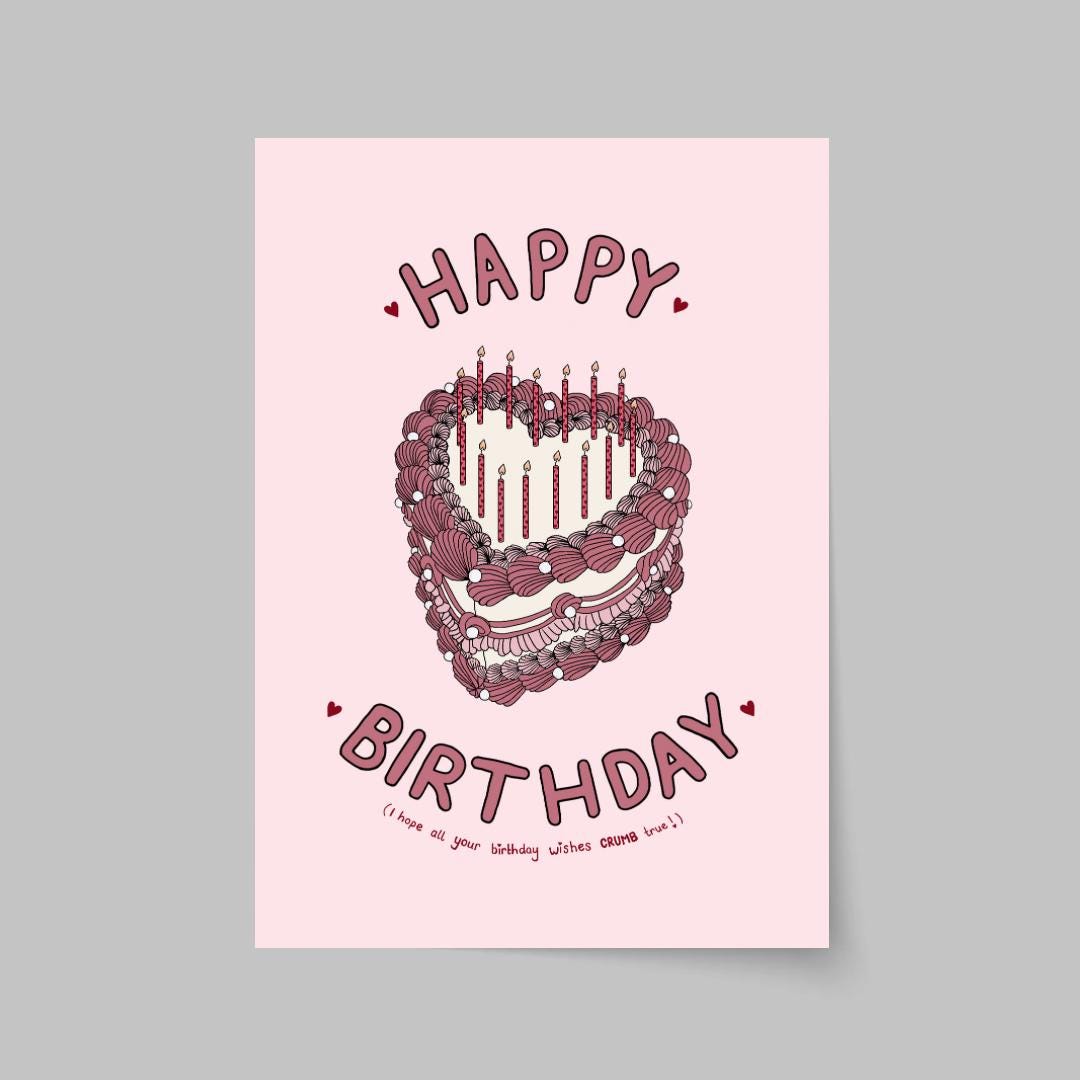 Vintage Heart Cake Birthday Card