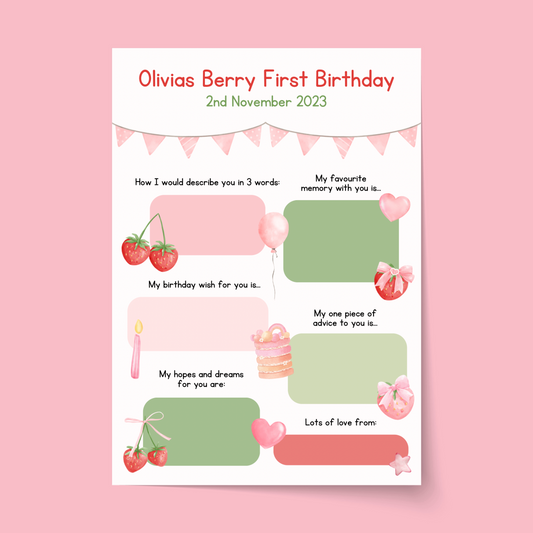 Personalised Berry First Birthday Time Capsule Cards