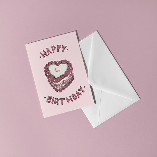Vintage Heart Cake Zodiac Birthday Card