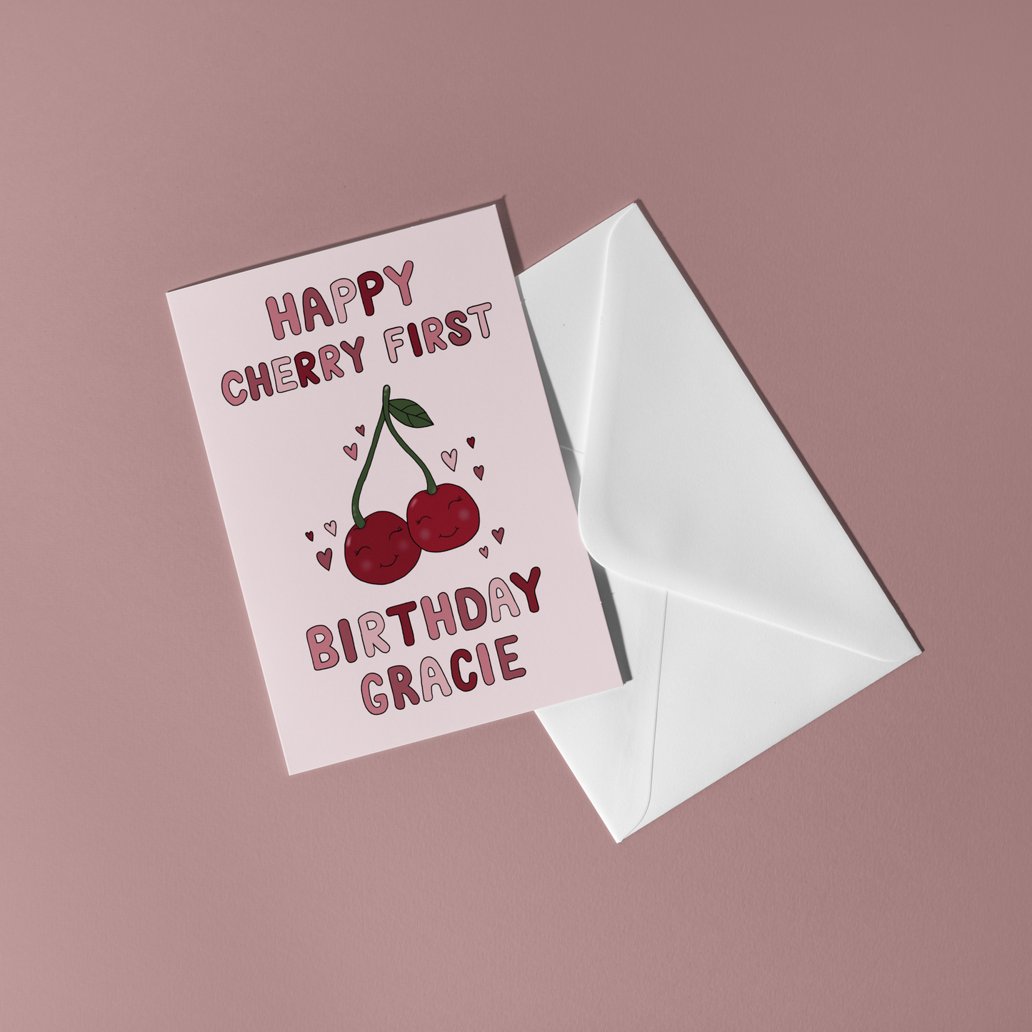 Personalised Cherry First Birthday Card