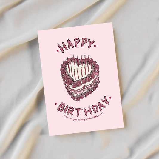 Vintage Heart Cake Birthday Card