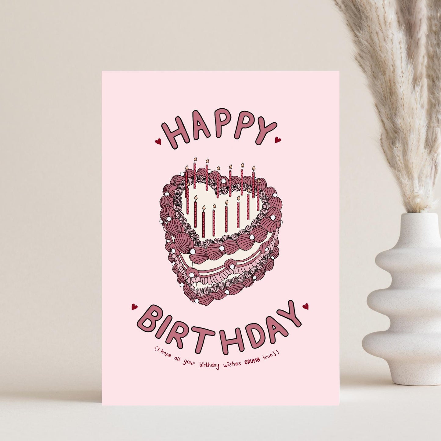 Vintage Heart Cake Birthday Card